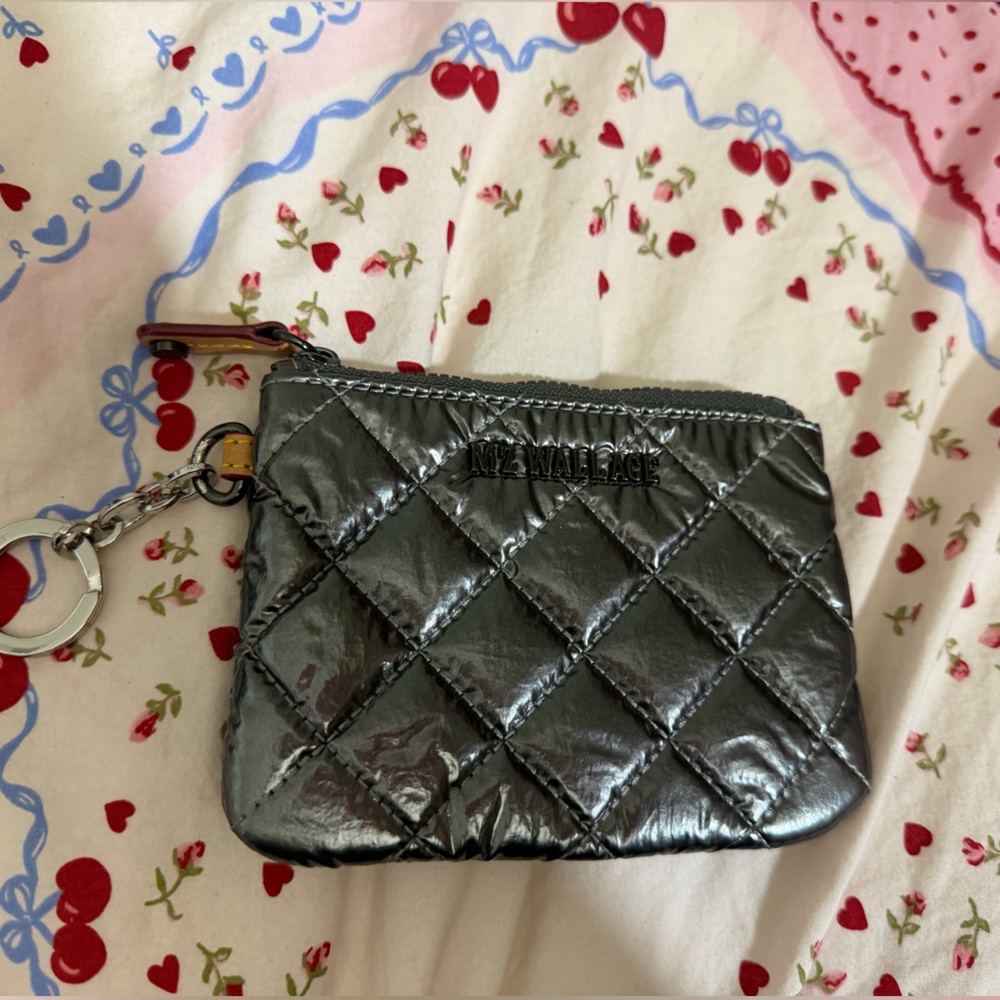 MZ Wallace Quilted Metallic Coin Pouch in Silver